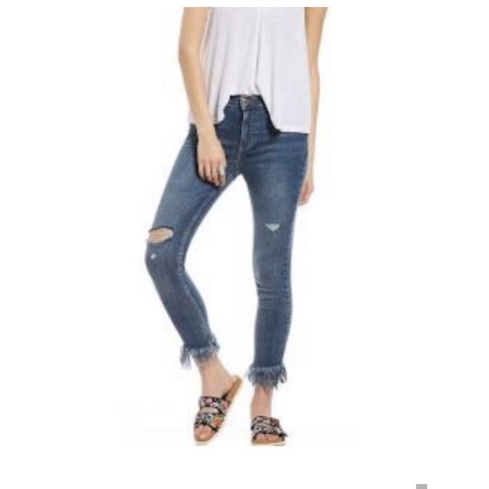 Free People Great Heights Frayed Skinny Mid Rise Jeans Size 26 Distressed